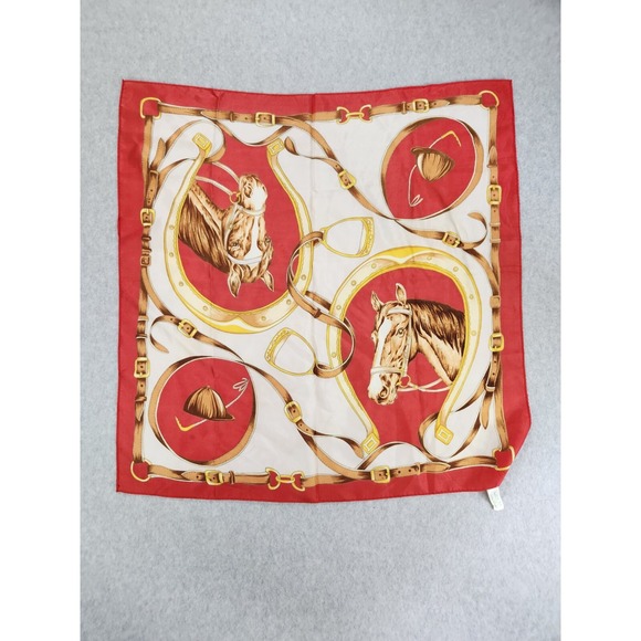Vintage Equestrian Horses Riders English Riding Large Silky Scarf Red‎ Wall Art - Picture 8 of 8